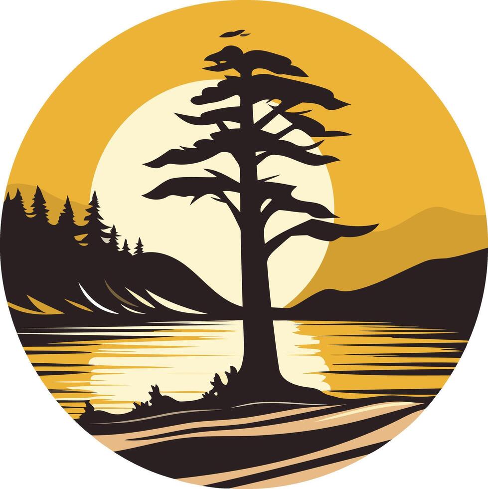 Solitary Tree by the Lake at Sunset vector