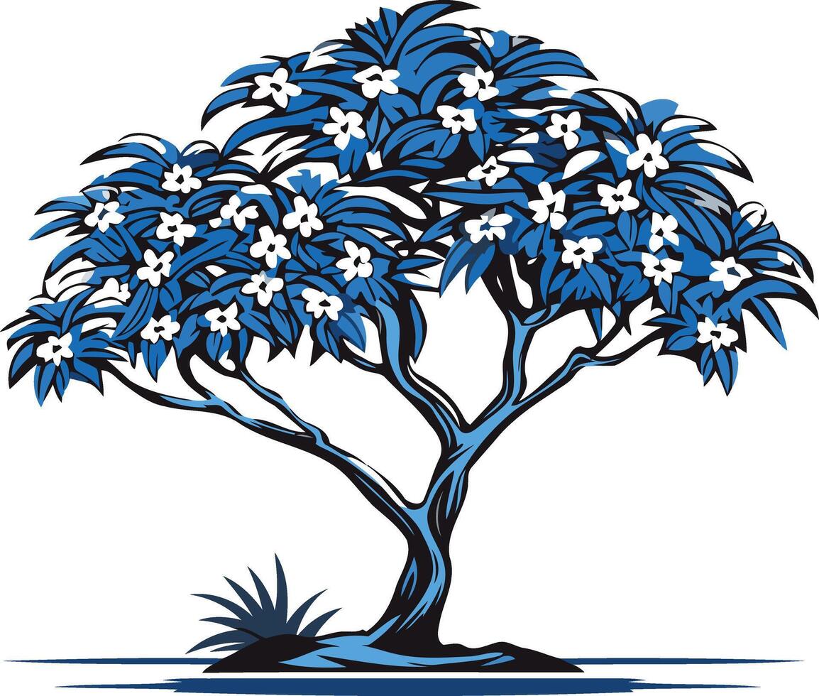 Blue and White Tree with White Flowers vector