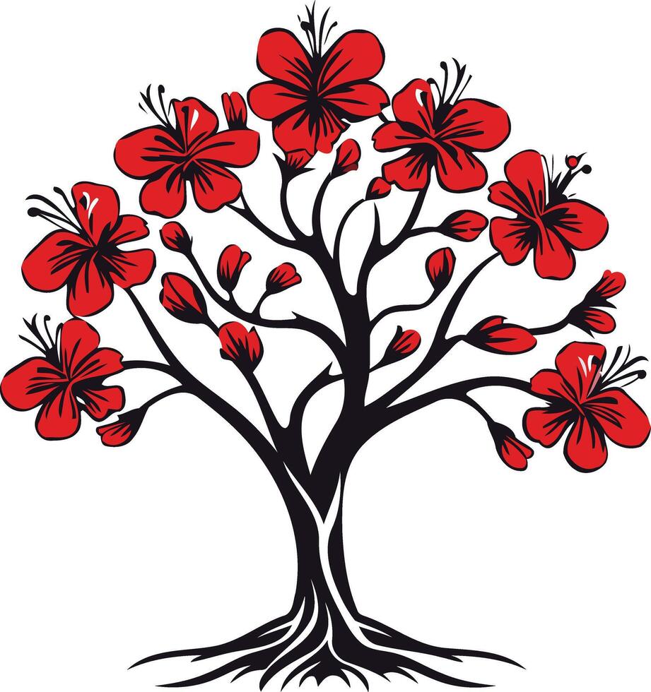 Red Blossom Tree Illustration vector
