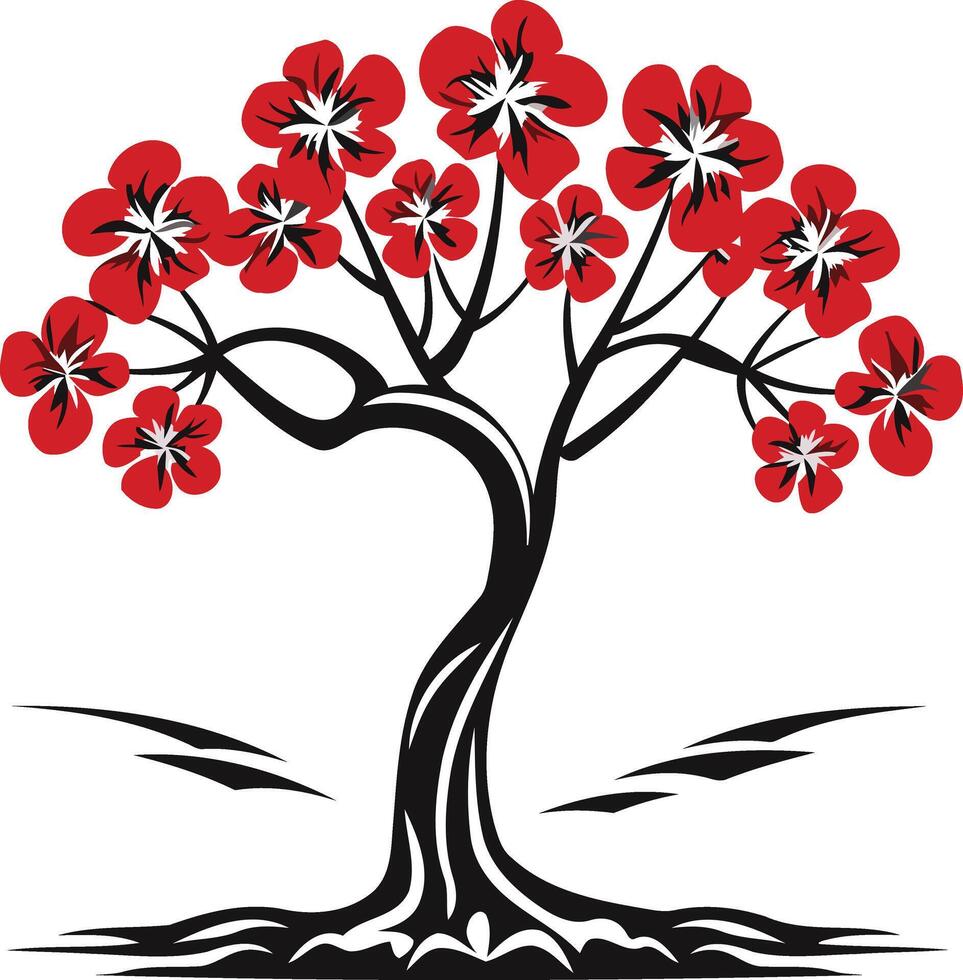 Black and Red Stylized Tree Illustration vector