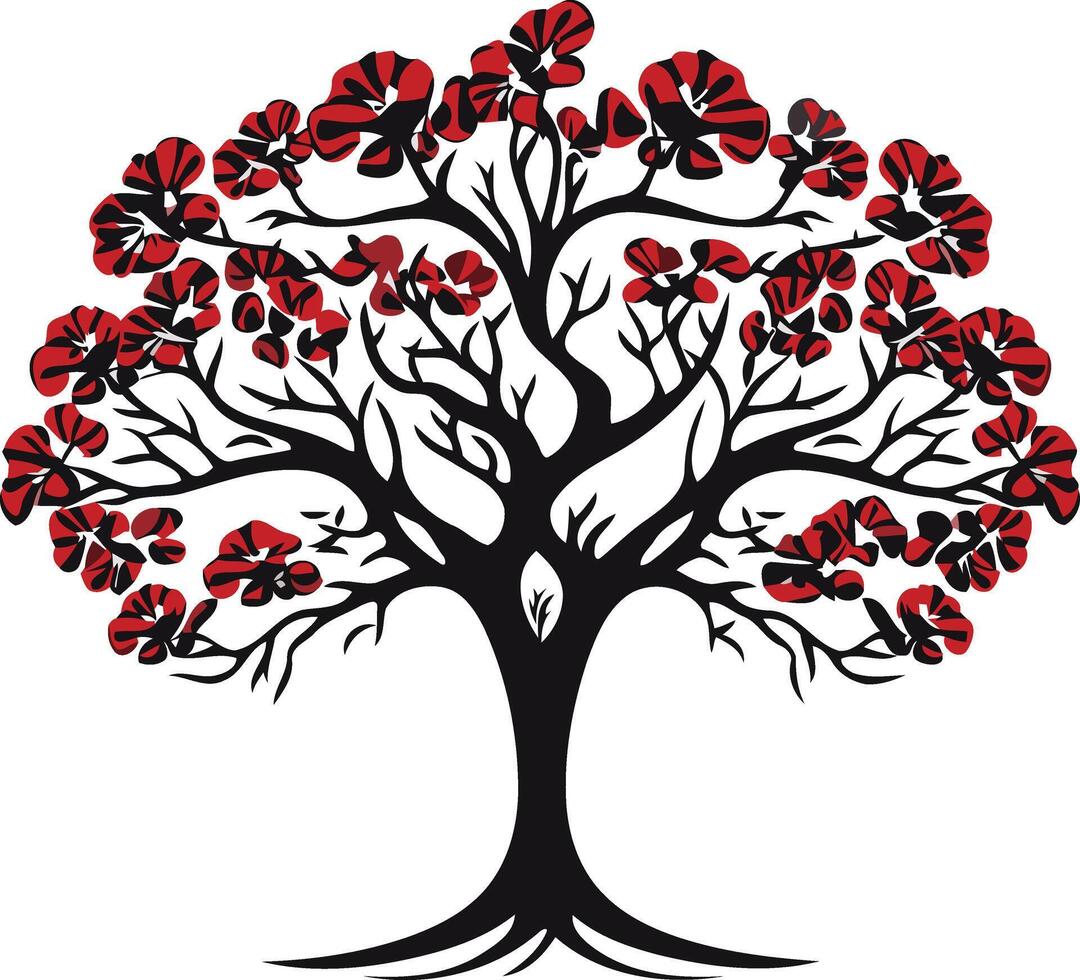 Silhouette of a Tree with Red Flowers vector