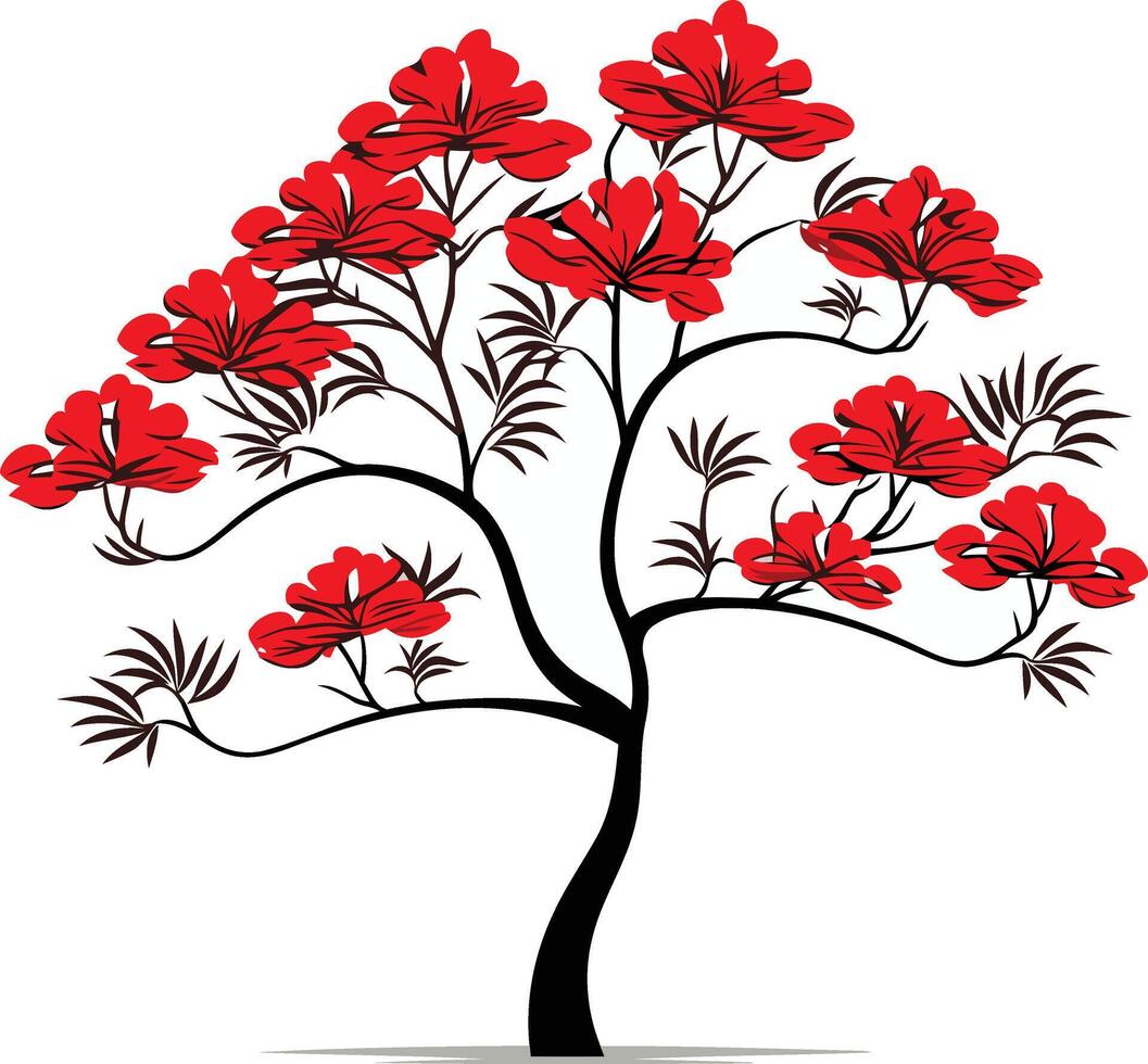Red Blossom Tree on White Background vector