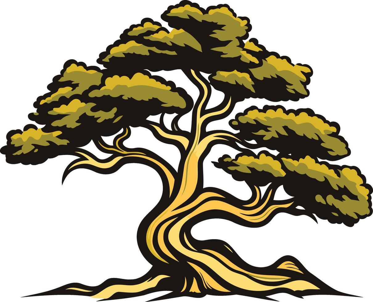 Ancient Bonsai Tree with Twisted Branches vector