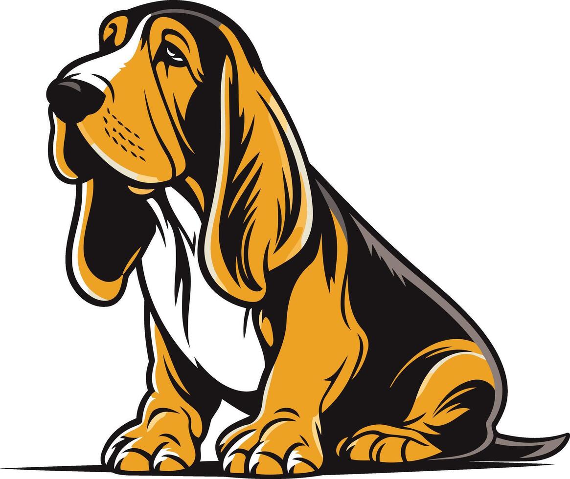 Cute Basset Hound Sitting and Looking Up vector