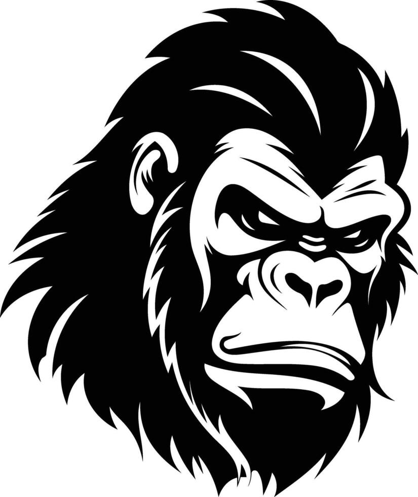 Powerful black and white illustration of a gorilla's head, perfect for tattoos, logos, and branding vector