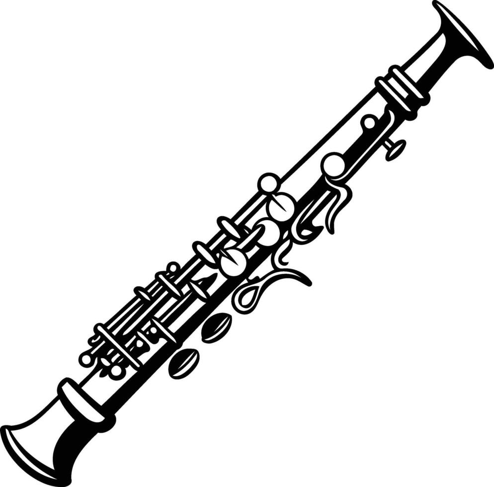 A black and white illustration of an oboe, perfect for musical projects, design elements, and educational materials vector