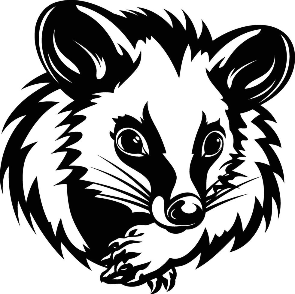 A bold black and white illustration of a possum's face, perfect for creating unique and eye catching designs vector