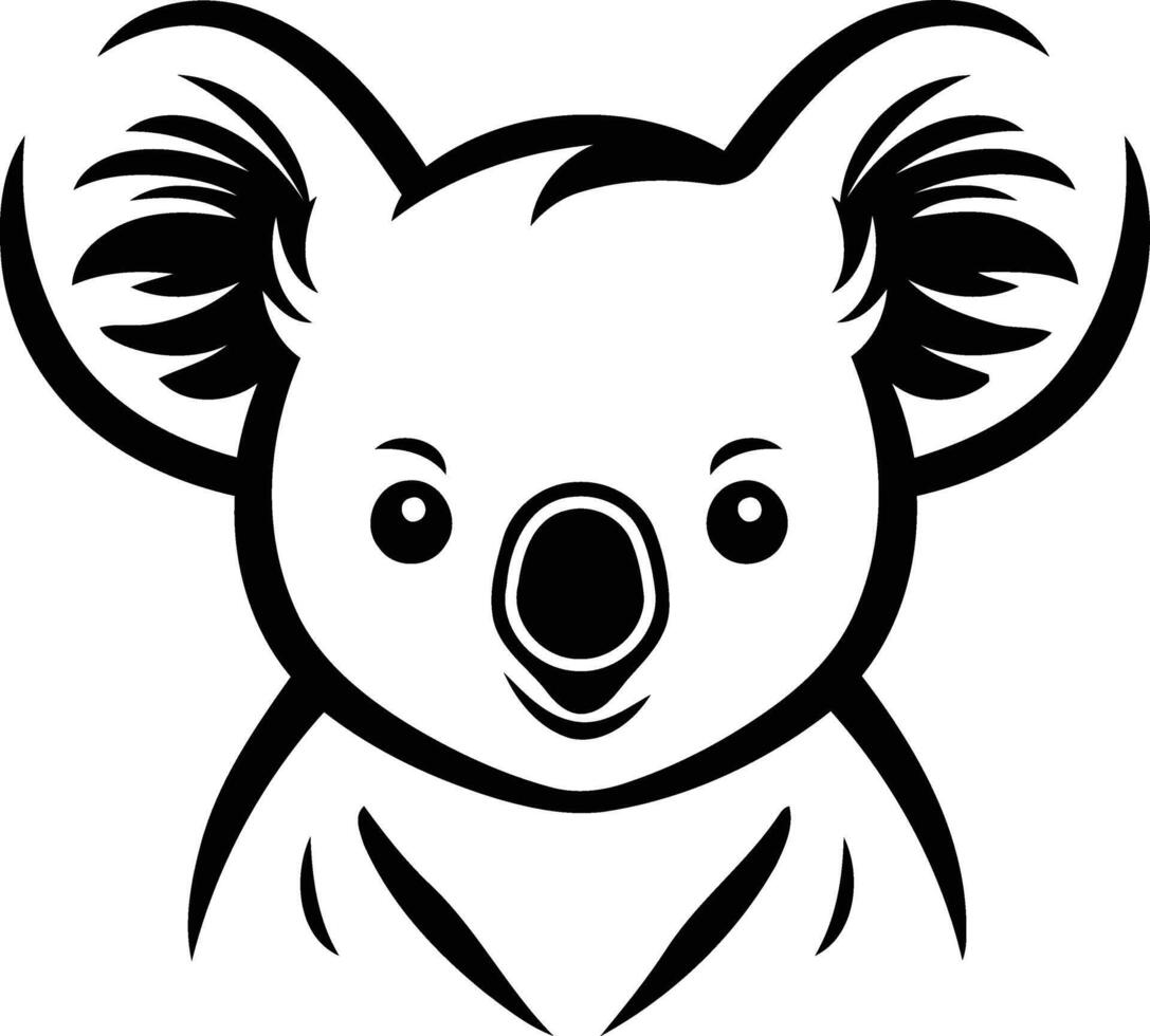 Cute koala bear cartoon illustration in black and white vector