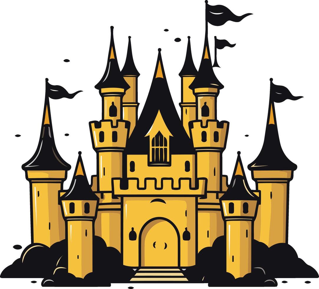 Golden Castle with Black Roofs and Flags vector