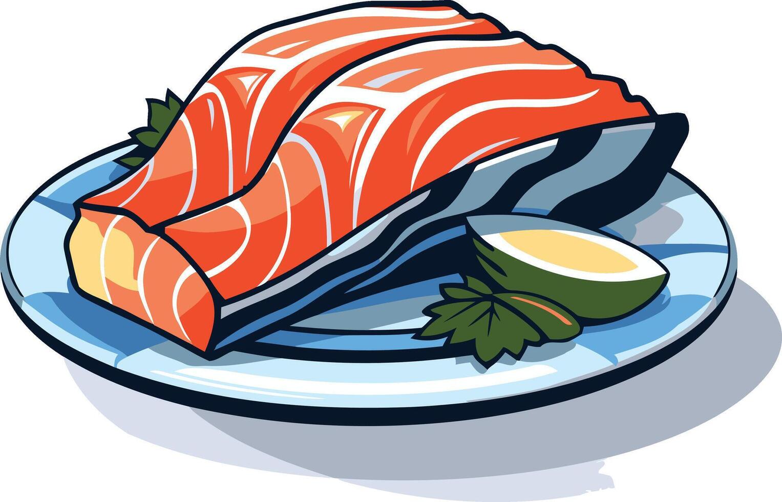 Fresh Salmon Fillet on a Plate vector
