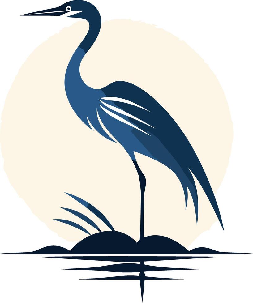 Blue Heron in Watery Landscape vector