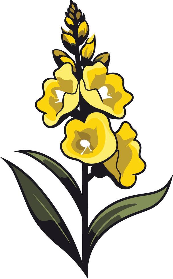 Yellow Flower with Green Stem and Leaves vector