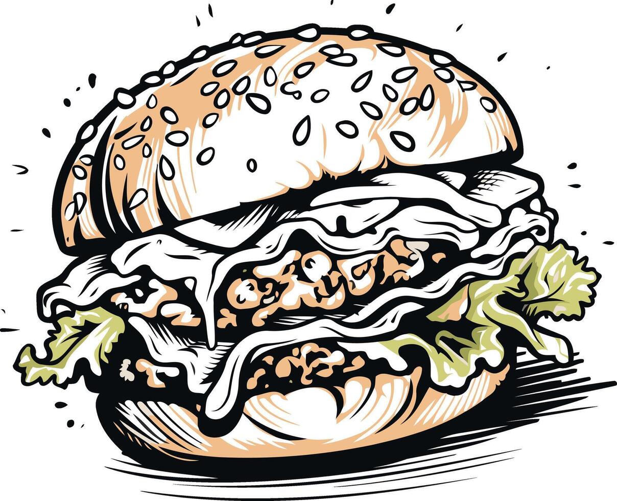 Burger Illustration A Hand Drawn Culinary Delight vector