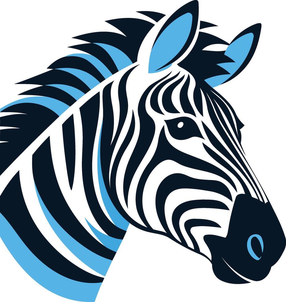 Zebra Head in Blue and Black Stripes vector