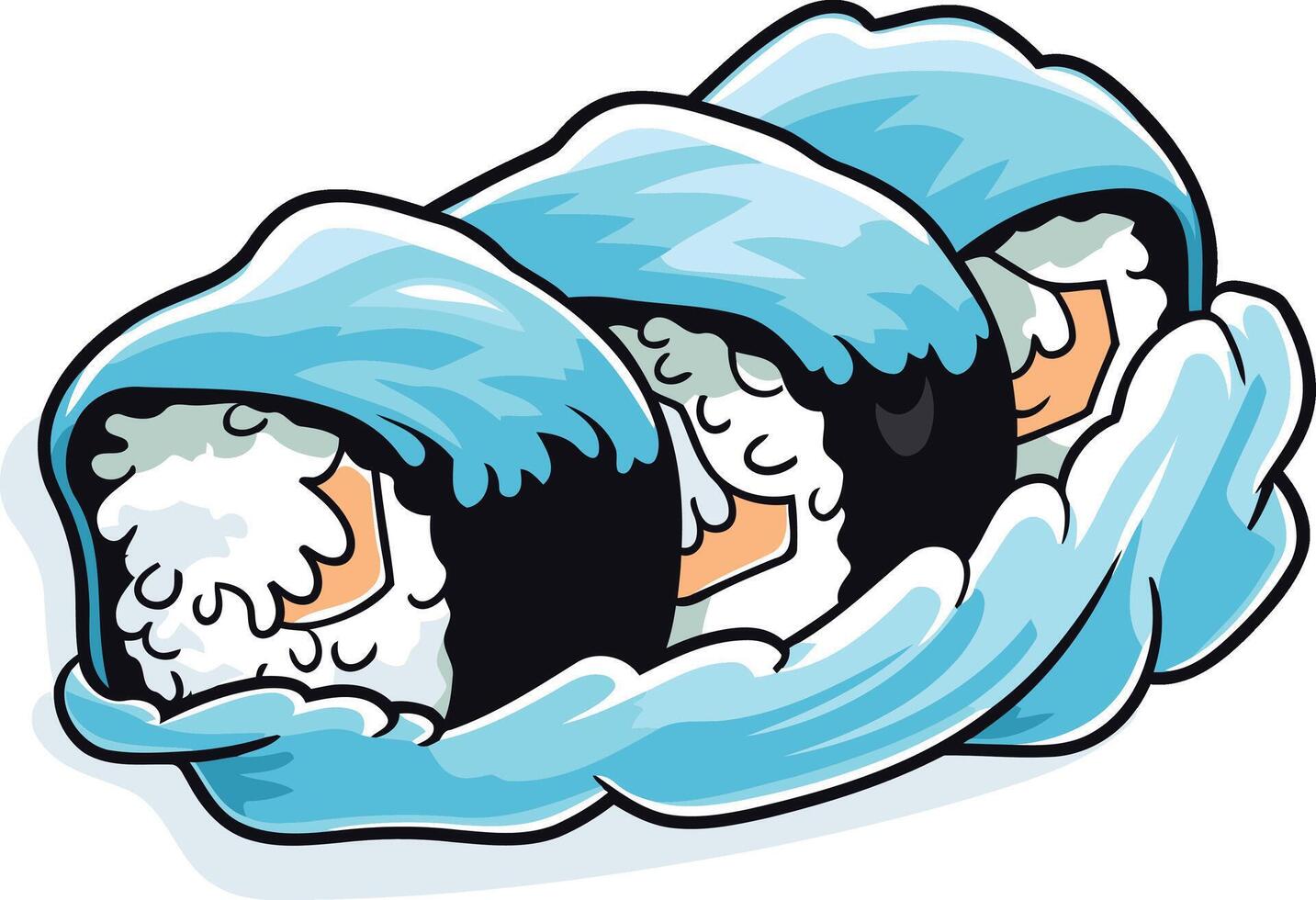 Sushi Rolls Covered in Blue Waves vector