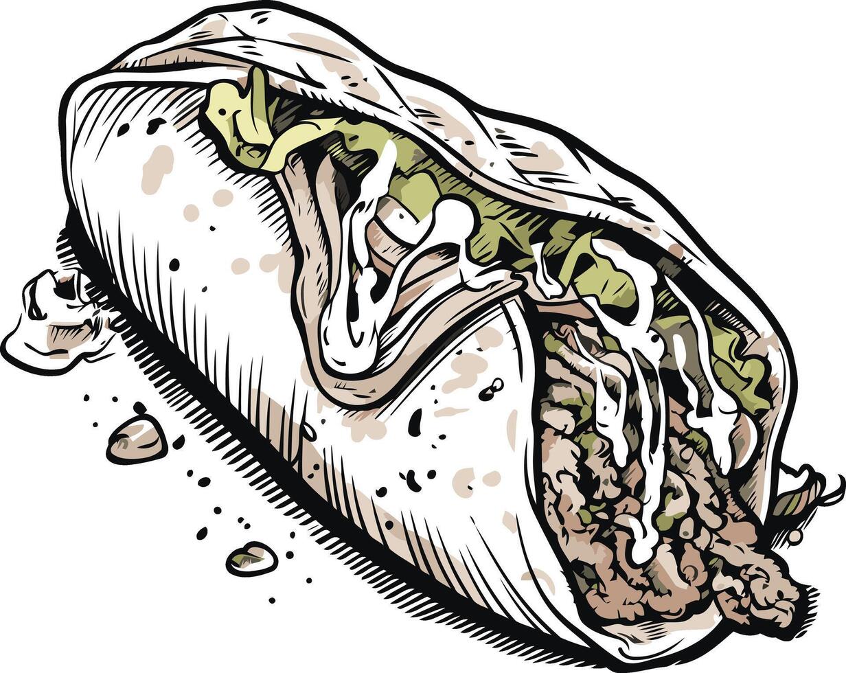 Hand Drawn Illustration of a Delicious Burrito vector
