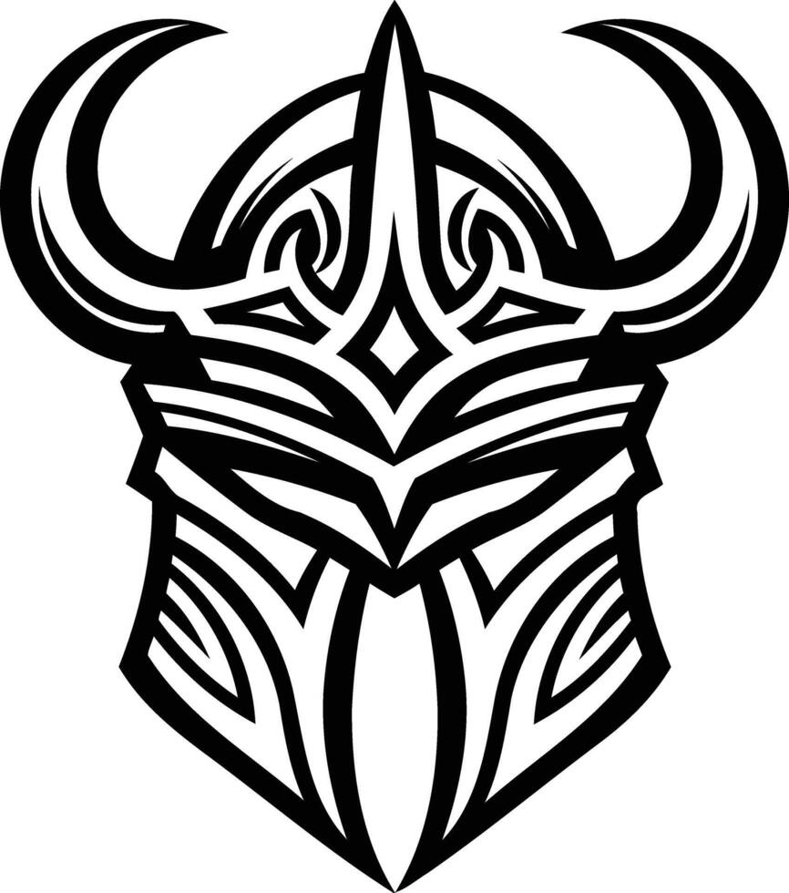 Black and white element illustration of a stylized, tribal warrior helmet vector