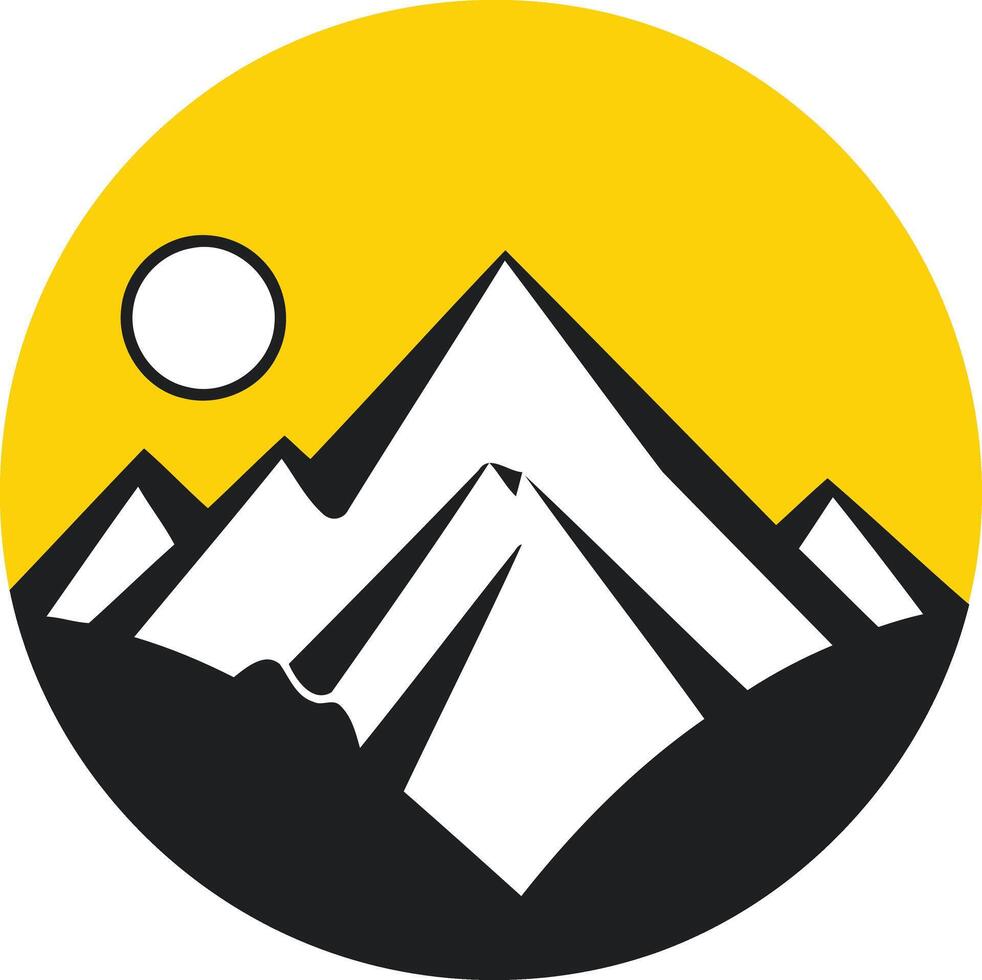 Mountain Landscape Illustration with Yellow Sun vector
