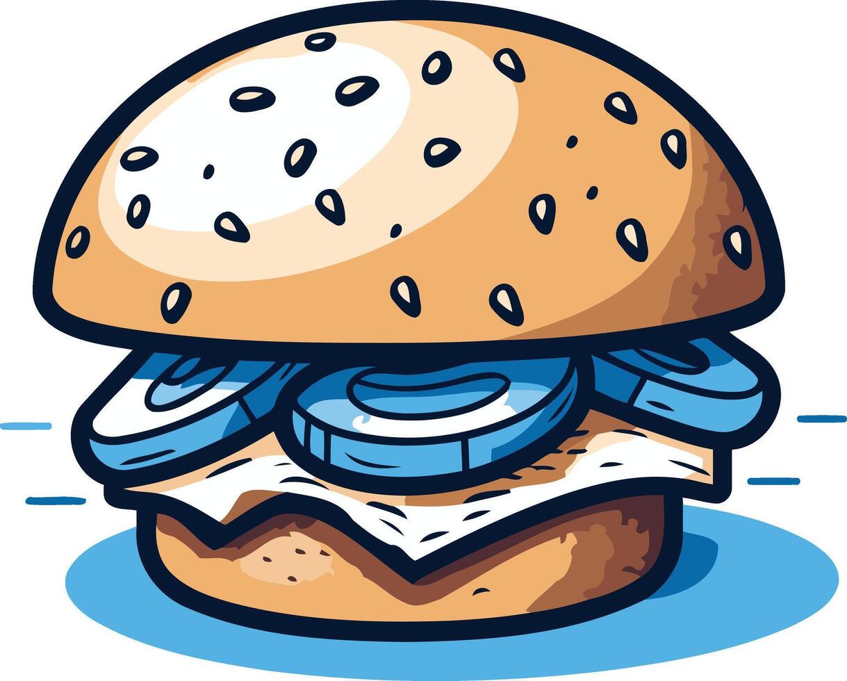 Cartoon Illustration of a Sesame Seed Burger with Onions vector