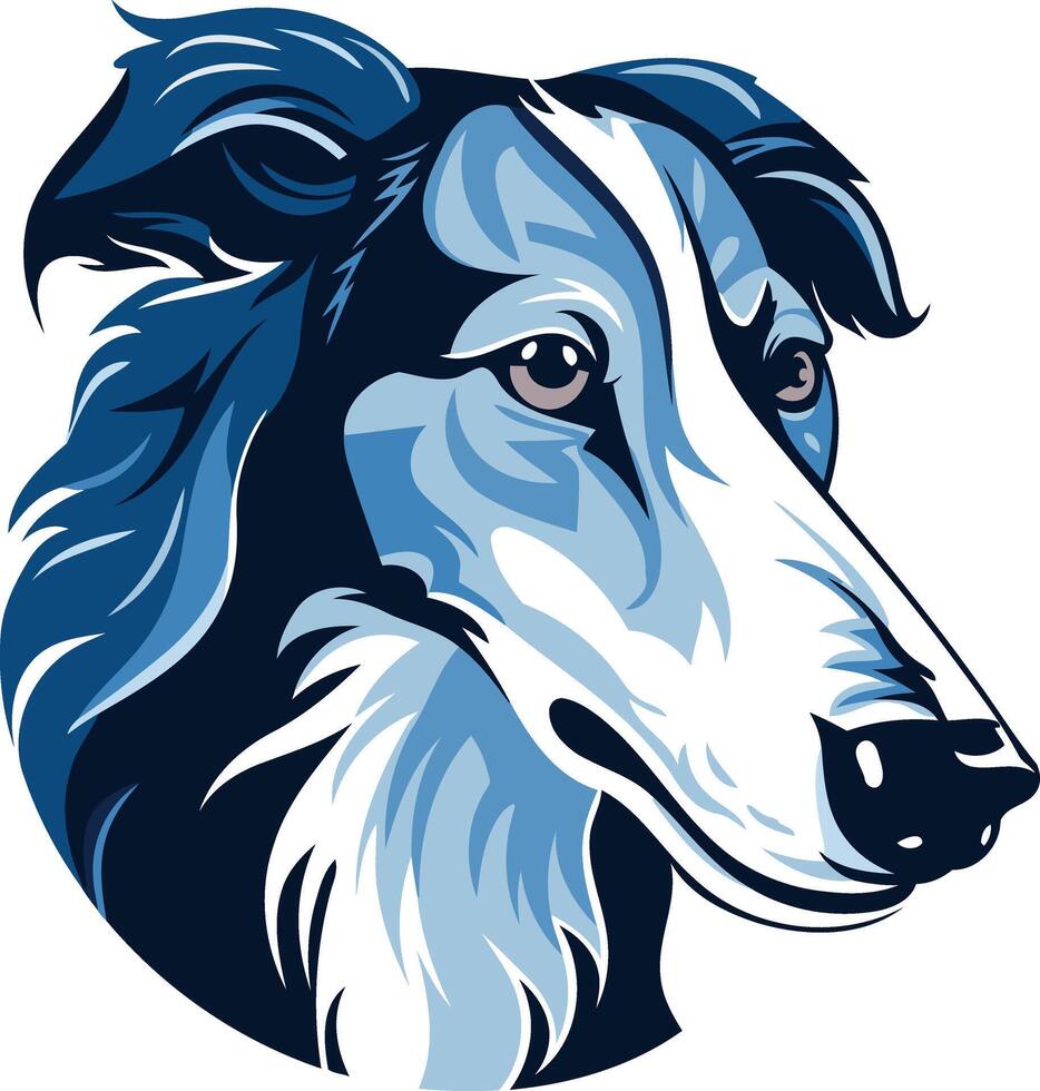 Blue and White Portrait of a Greyhound vector