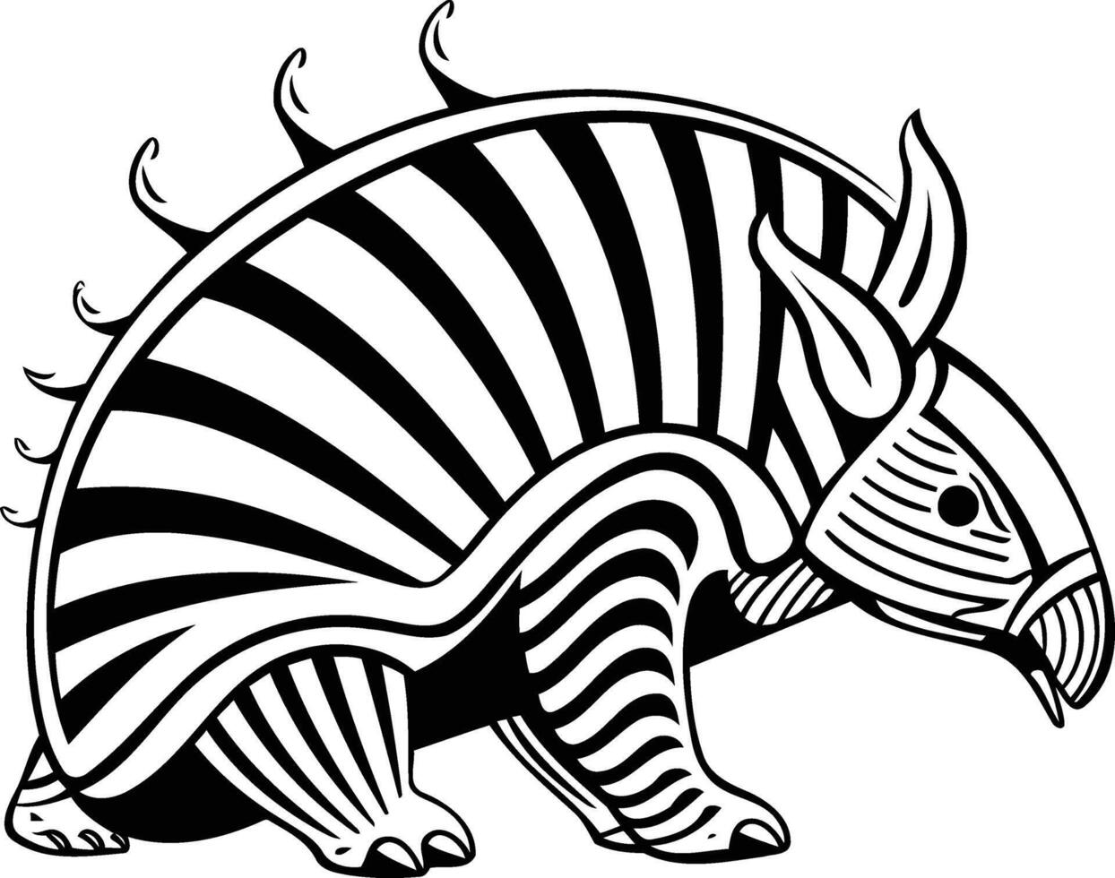 Stylized black and white illustration of an armadillo, perfect for tattoos, branding, or design projects vector