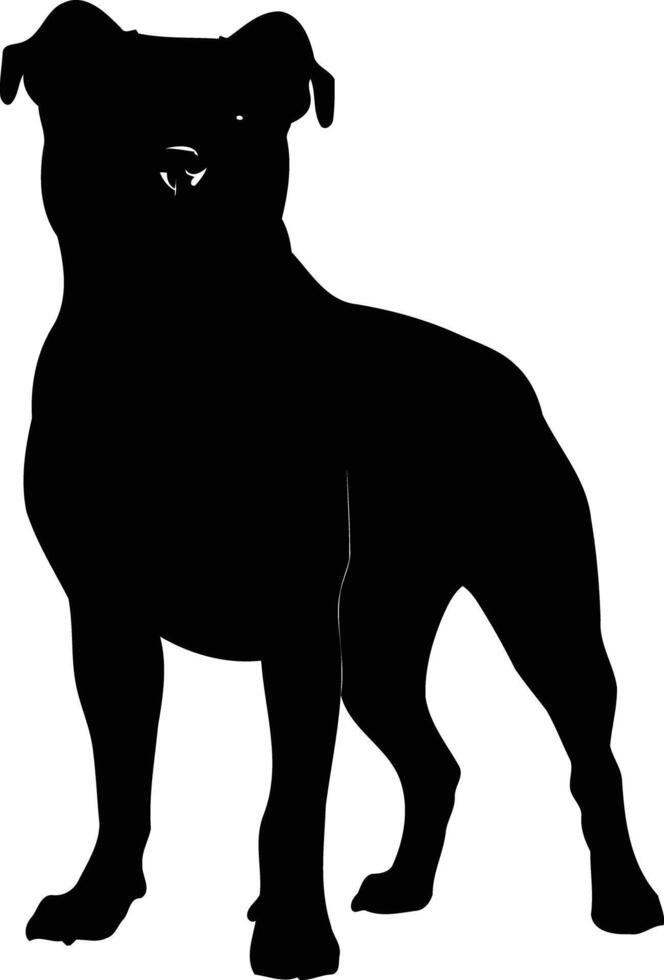 A simple silhouette of a staffordshire bull terrier standing, perfect for logos, prints, and designs vector