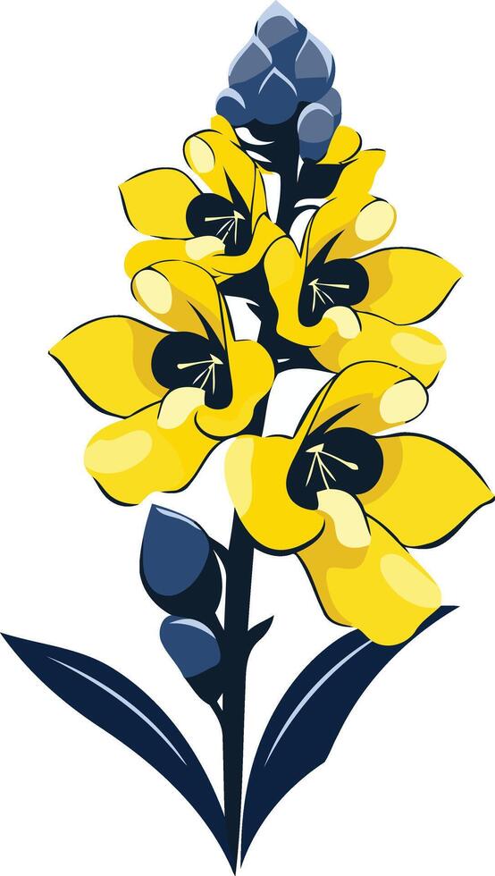 Yellow Flower with Blue Stem and Buds vector