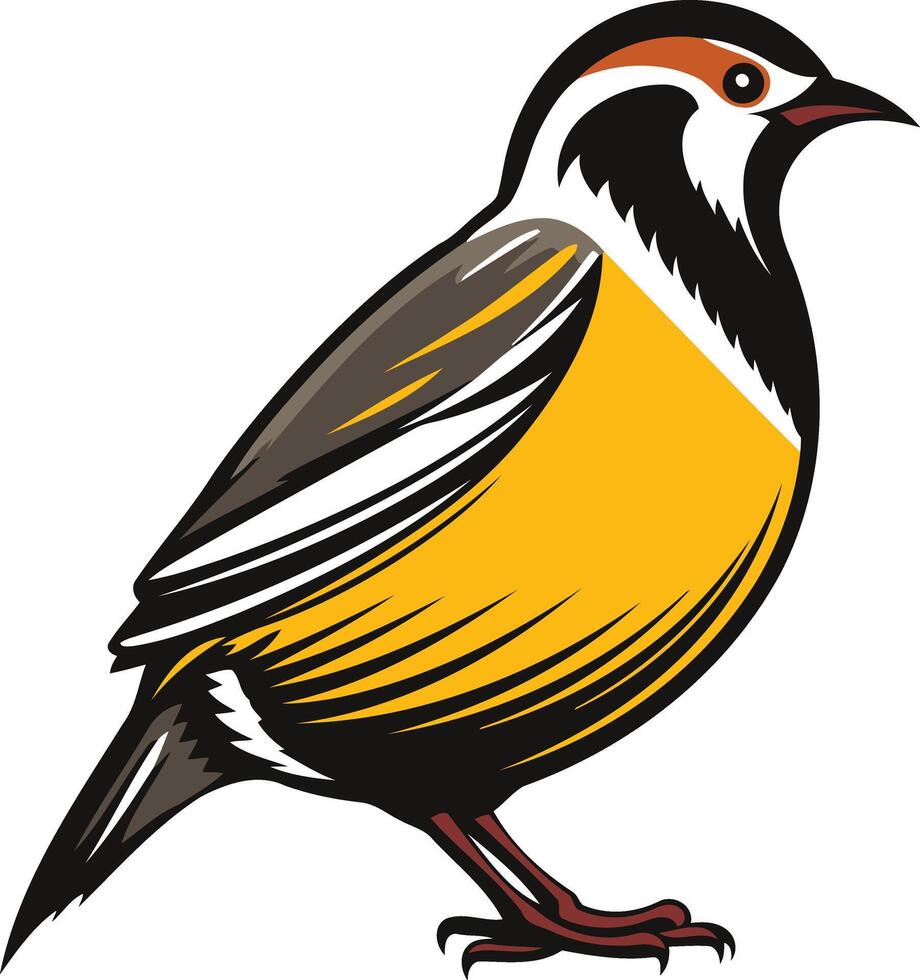 Yellow Bird Illustration with Black and White Stripes vector