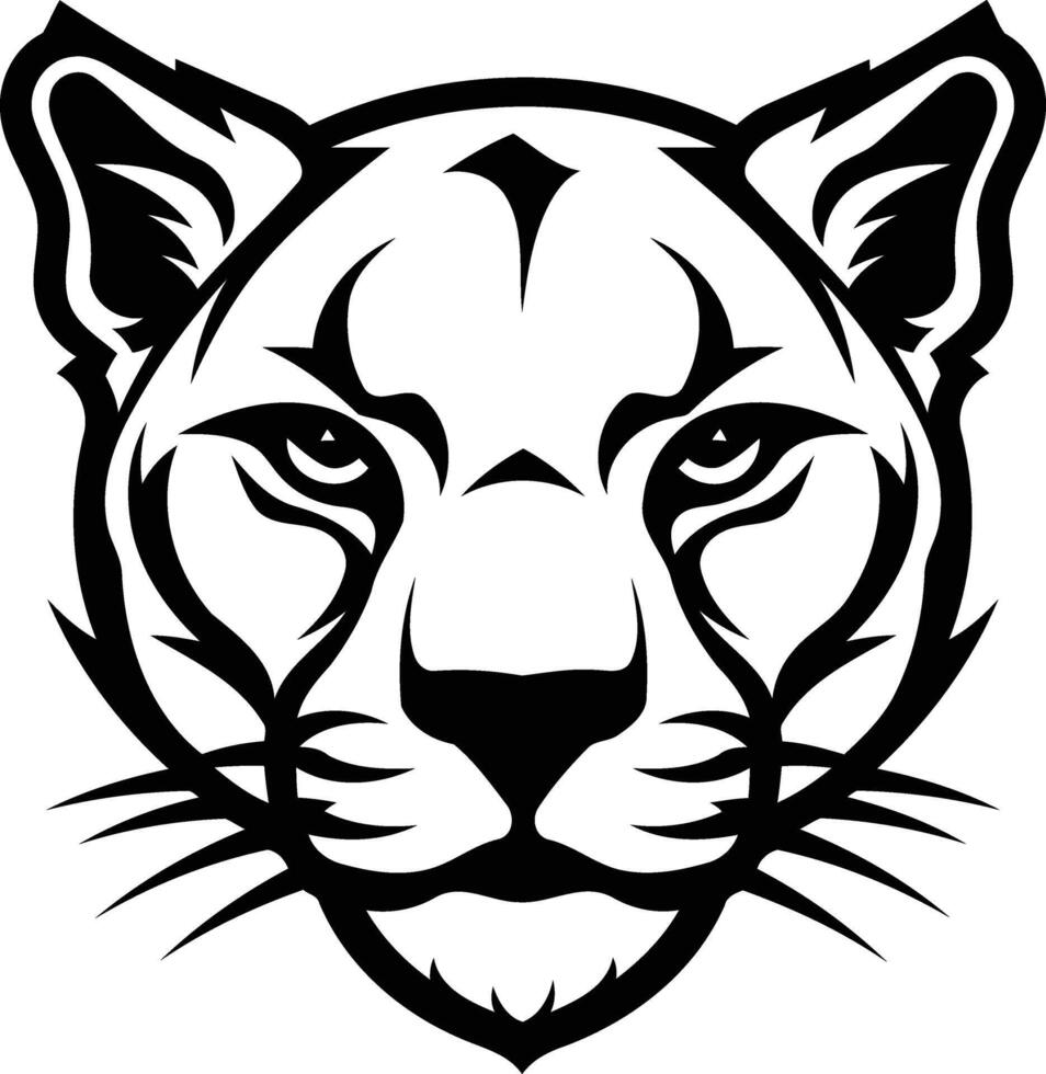 Fierce and bold, this black and white element illustration of a cougar's face is perfect for graphic design projects, branding, and tattoos vector
