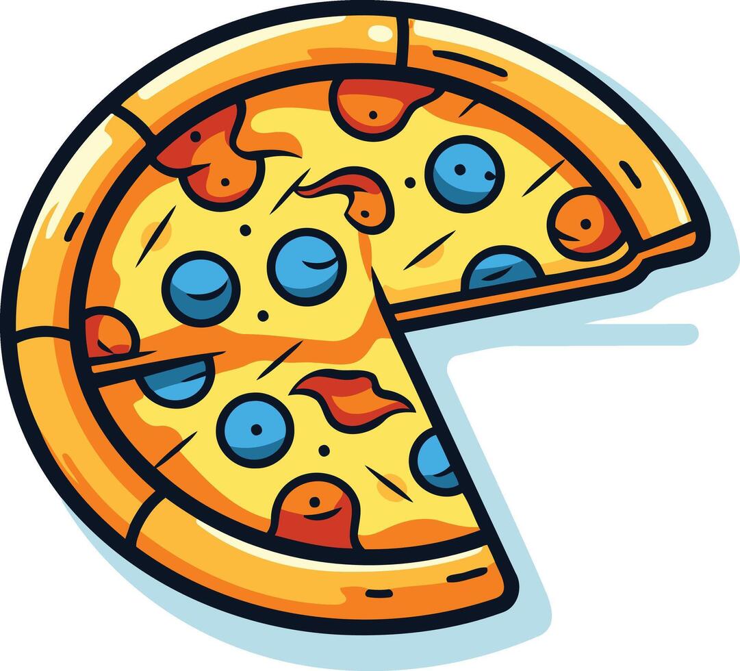 Cartoon Illustration of a Pizza with a Missing Slice vector