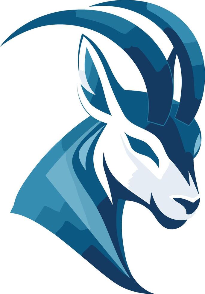Stylized Blue Mountain Goat with Curved Horns vector