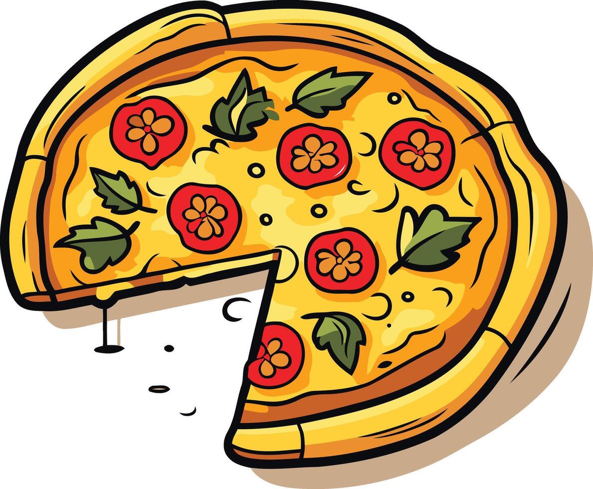A Cartoon Pizza with a Slice Missing vector