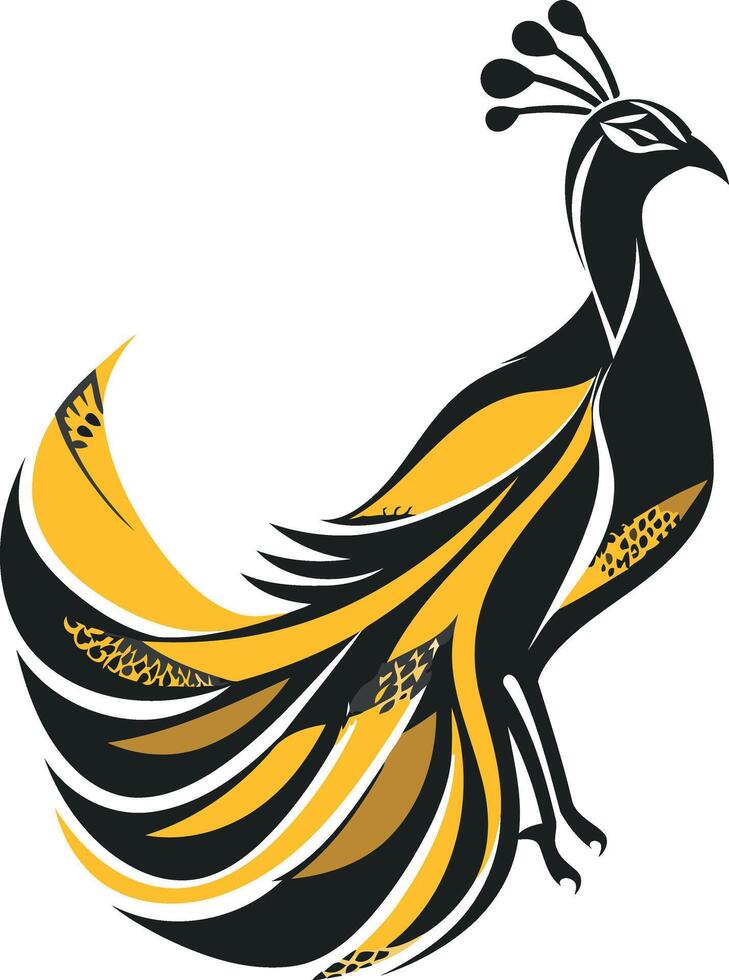 Stylized Peacock with Black and Yellow Feathers vector