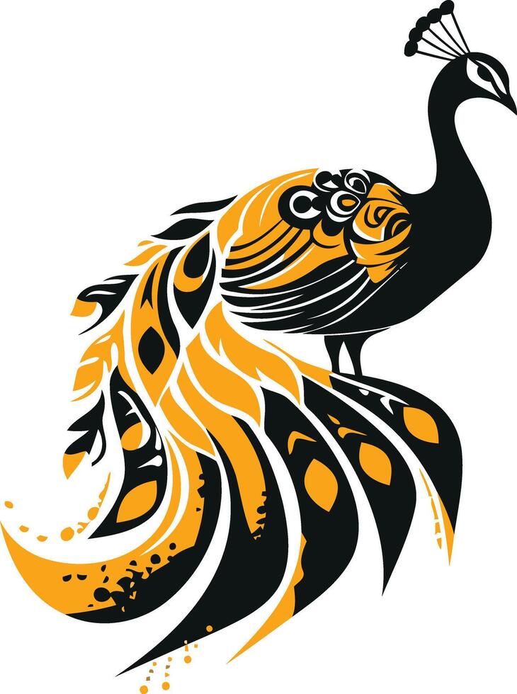 Stylized Black and Yellow Peacock vector
