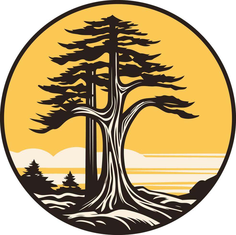 A Silhouette of a Mighty Tree in a Circular Frame vector