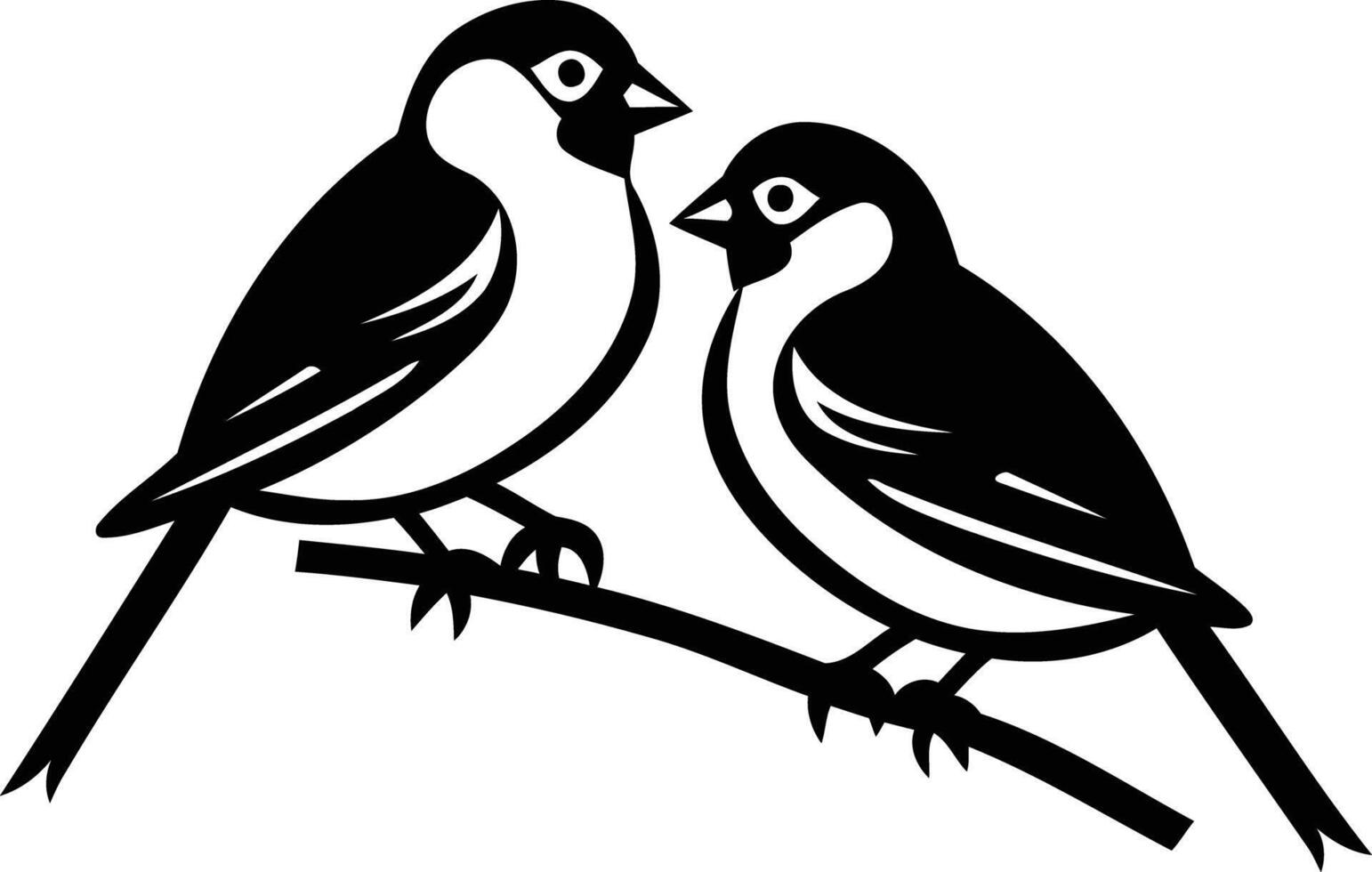 Simple silhouette of two birds perched on a branch, perfect for nature, wildlife, and love themed projects vector