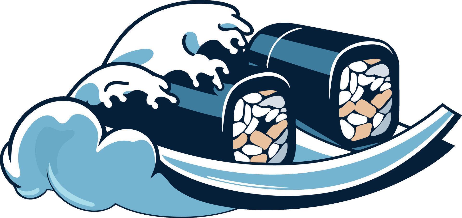 Sushi Rolls On a Wave Illustration vector