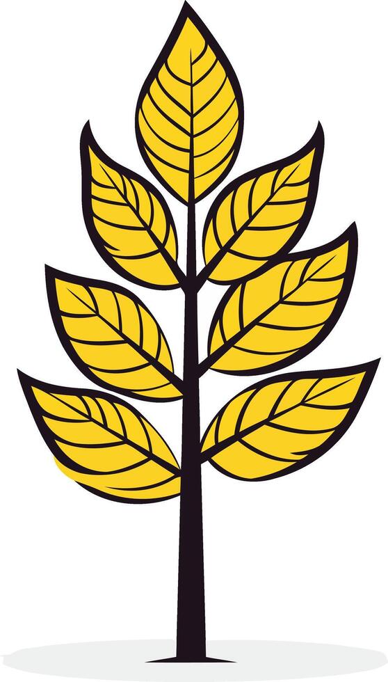 Stylized Yellow Tree with Black Outline vector