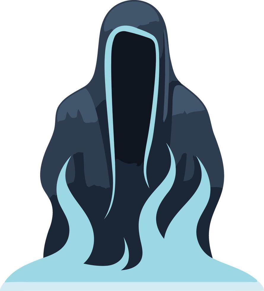 Mysterious Figure in a Dark Robe and Blue Flames vector