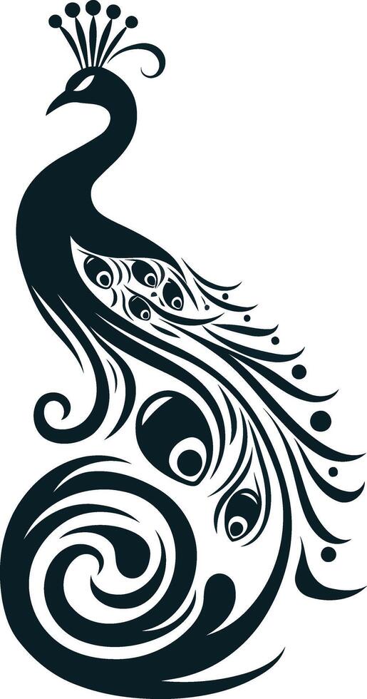 Elegant Peacock Silhouette with Intricate Feather Detail vector