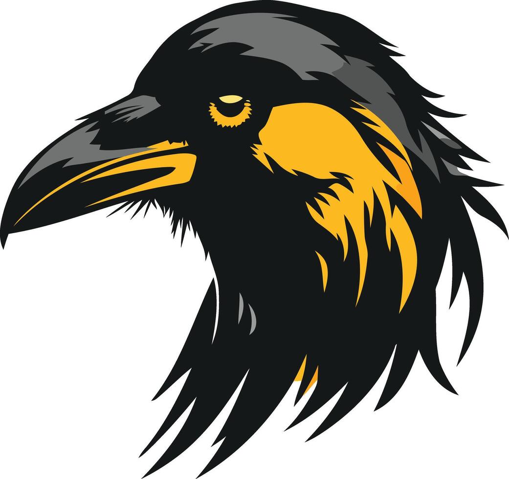 Raven Head, Illustration, Black and Yellow vector