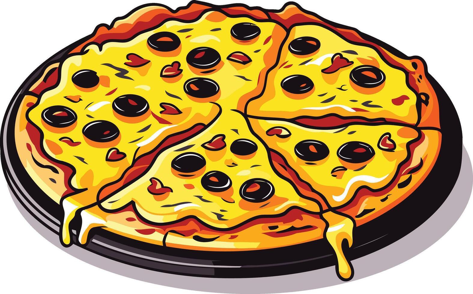 Delicious Pizza with Black Olives and Melted Cheese vector