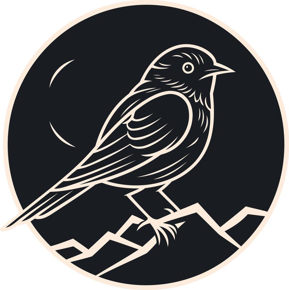 Silhouette of a Bird on a Mountain Peak vector
