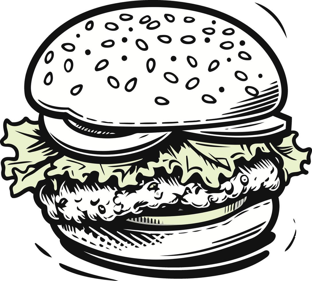 Delicious Burger with Sesame Seed Bun vector