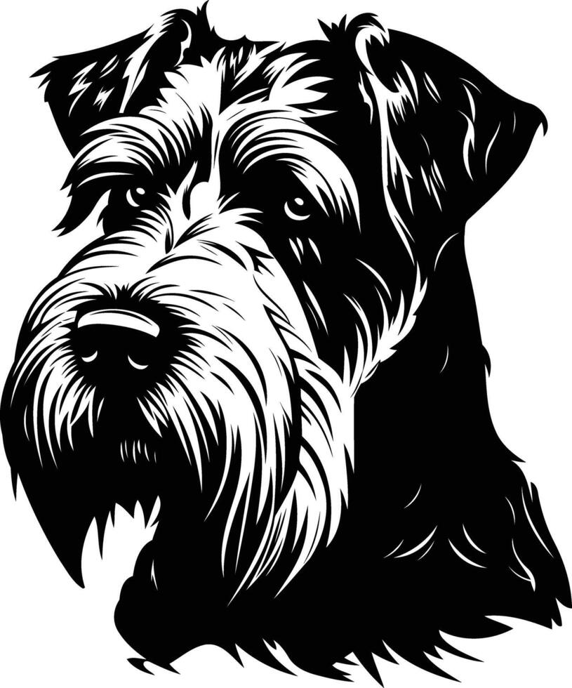 A striking black and white illustration of a schnauzer's head, perfect for dog lovers, pet related products, or designs with a minimalist aesthetic vector