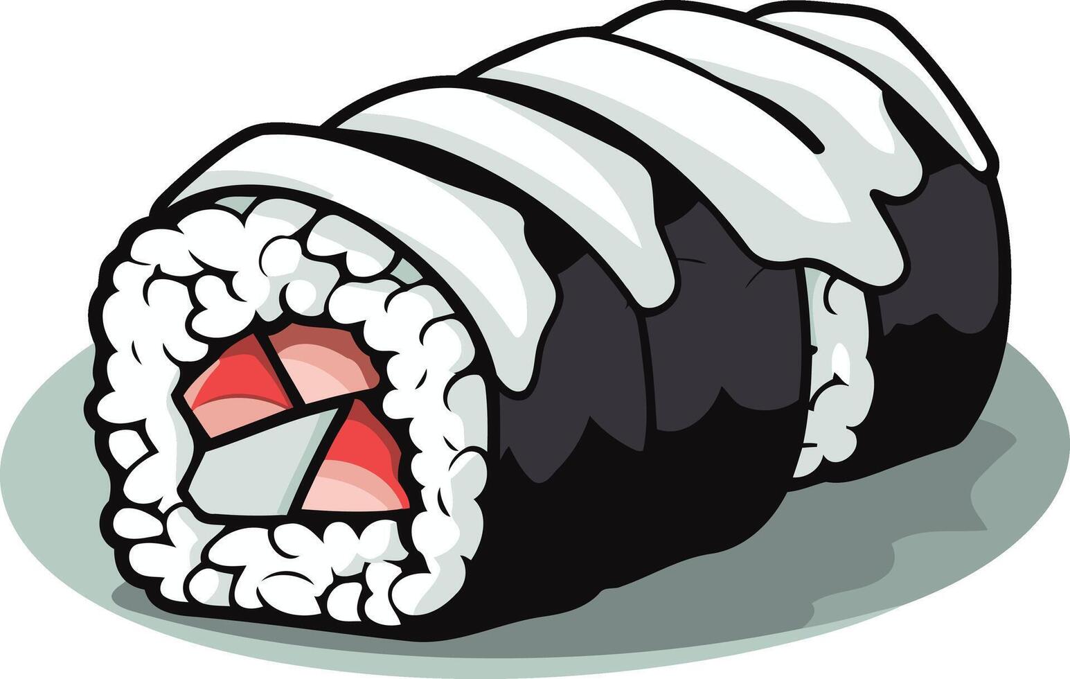 Cartoon Illustration of Sushi Roll with White Sauce vector