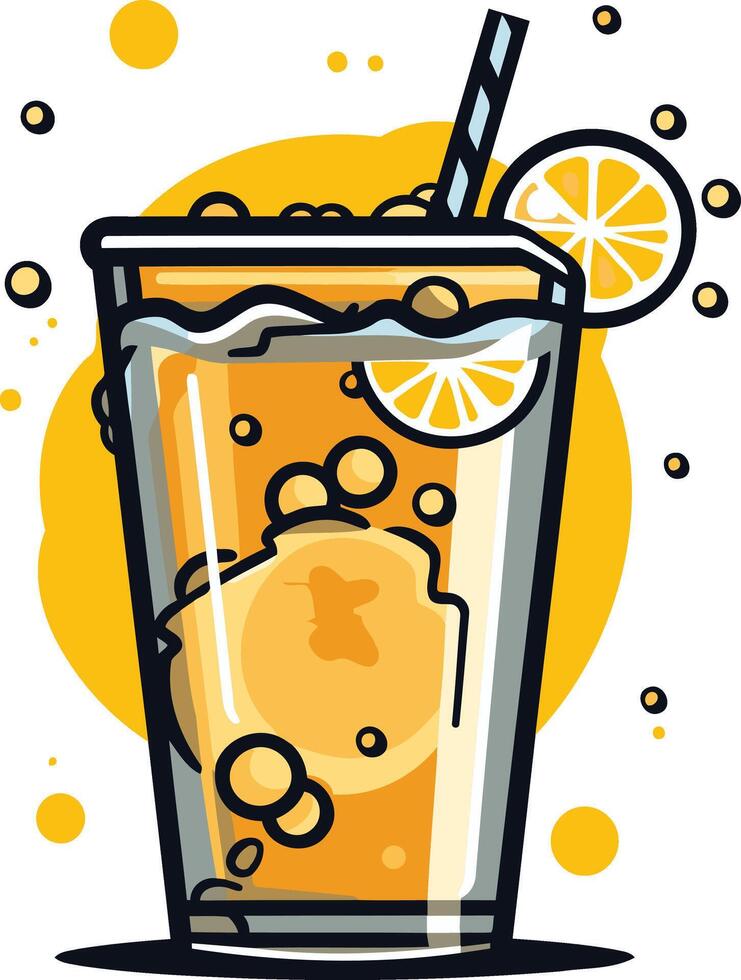 Refreshing Iced Lemon Tea with Straw vector