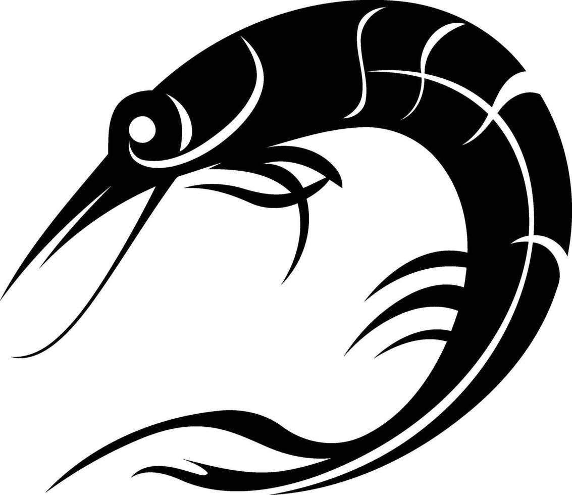Stylized black and white shrimp tattoo design vector