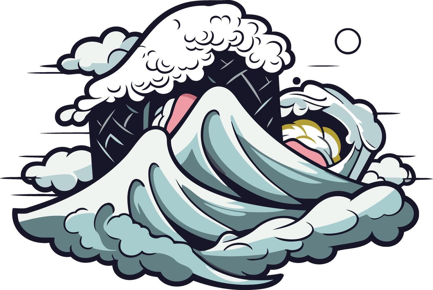 Cartoon Illustration of a Large Ocean Wave vector
