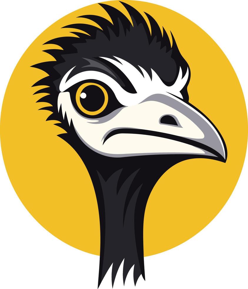 Emu Head Illustration with Yellow Background vector